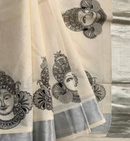 Kabini - Mural motifs Kasavu cotton sari