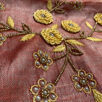 Shivani - metallic linen sari with Pearl hand embroidery