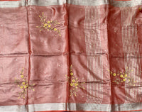 Shivani - metallic linen sari with Pearl hand embroidery