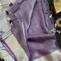 Kalynda - metallic linen sari with Pearl hand embroidery