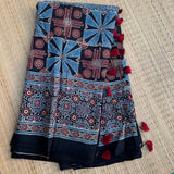 Gulmohar - hand block printed Ajrakh modal silk saree