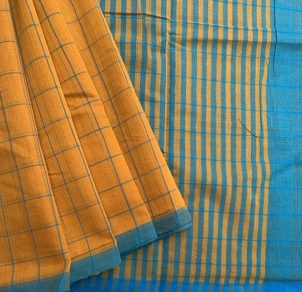 Manjal skies - classic handwoven cotton Mangalgiri saree
