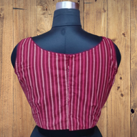 Deep red striped readymade blouse with attached front belt