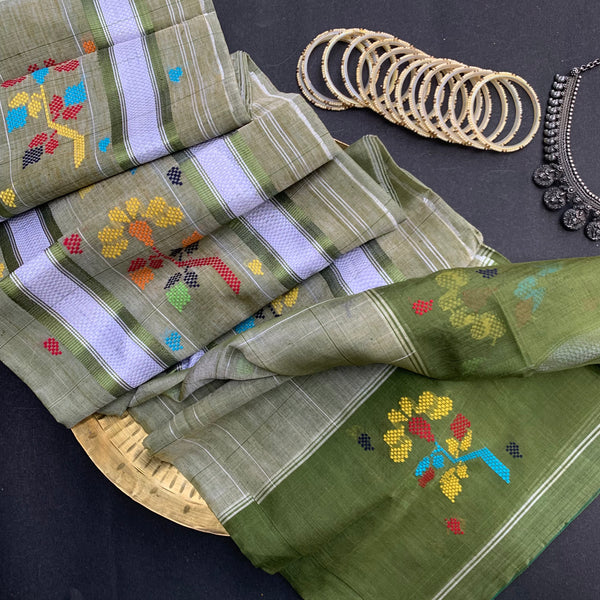 Olives and cheese - handwoven Chedi butta saree