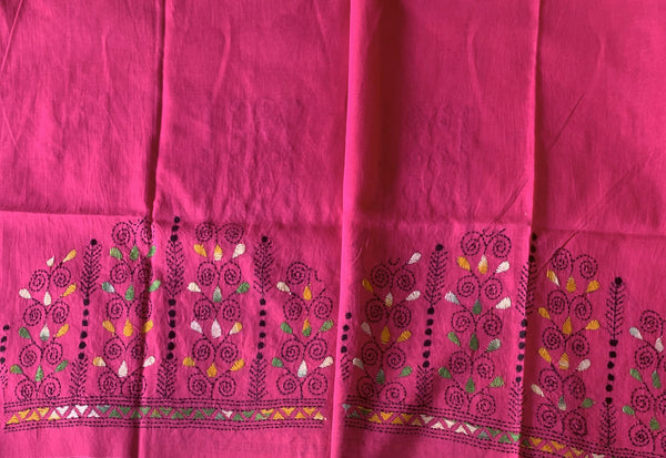 Candy pink Kantha embroidered blouse fabric 0.95 metre